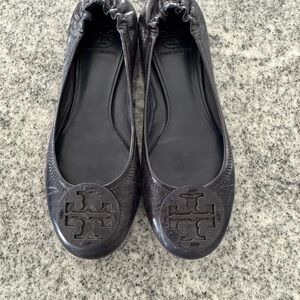 Tory Burch Blue Flats with Embossed Logo